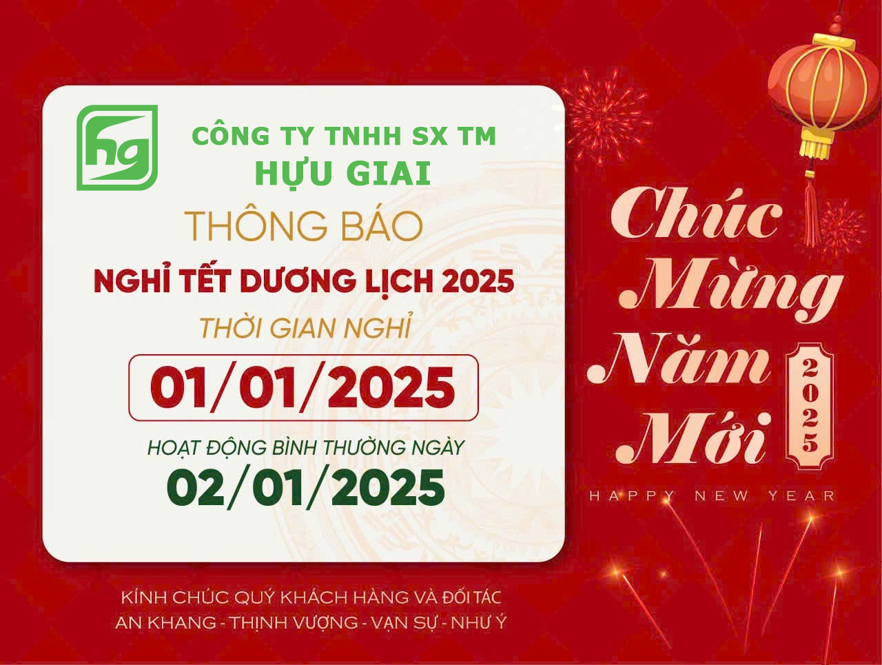 lịch nghỉ tết dương lịch 2025 bao bì nhựa hựu giai