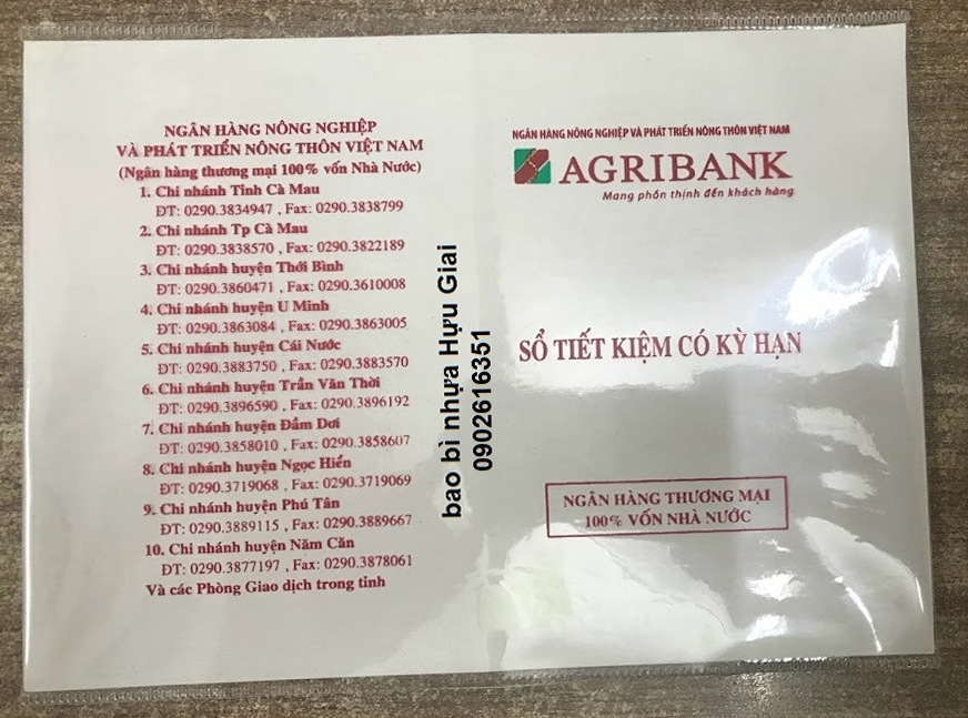 túi nhựa dẻo trong suốt đựng sổ tiết kiệm